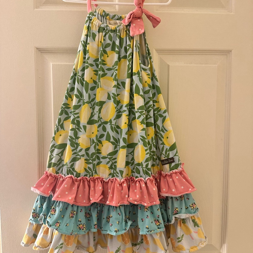 Floral Lemon Print Kids Skirt with Ruffles